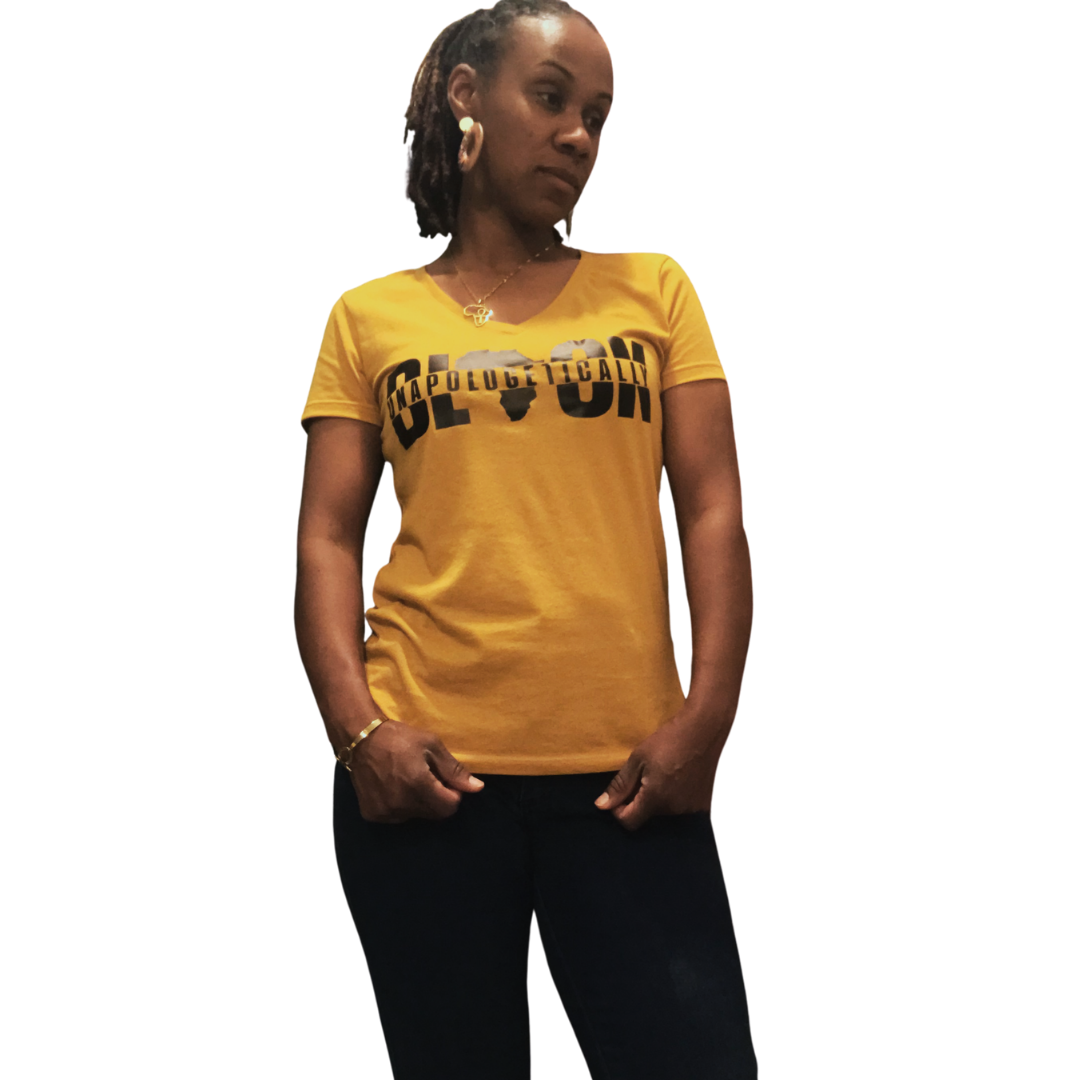 Unapolgetically Black Africa Woman's V-Neck and Crew T-shirt